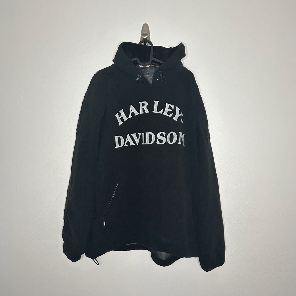 Harley Davidson Willie G Skull Fleece Hoodie Black Quilted Elbow Patch Mens XL